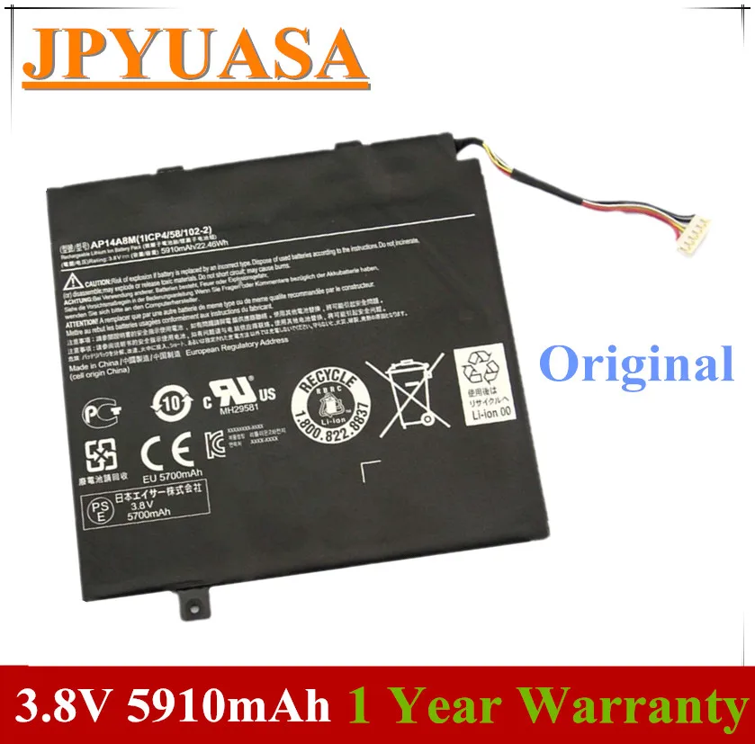 7XINbox 3.8V 22Wh 5910mAh Original AP14A8M Laptop Battery For Acer Aspire Switch 10 SW5-011 SW5-012 10-inch Tablet
7XINbox 3.8V 22Wh 5910mAh Original AP14A8M Laptop Battery For Acer Aspire Switch 10 SW5-011 SW5-012 10-inch Tablet