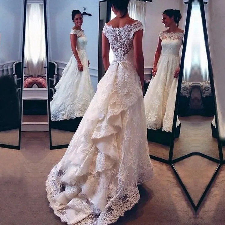 Vestidos De Noivas 2017 кружевные свадебные платья трапециевидной формы с вырезом лодочкой, многослойная элегантная свадебная одежда со шлейфом
Vestidos De Noivas 2017 кружевные свадебные платья трапециевидной формы с вырезом лодочкой, многослойная элегантная свадебная одежда со шлейфом