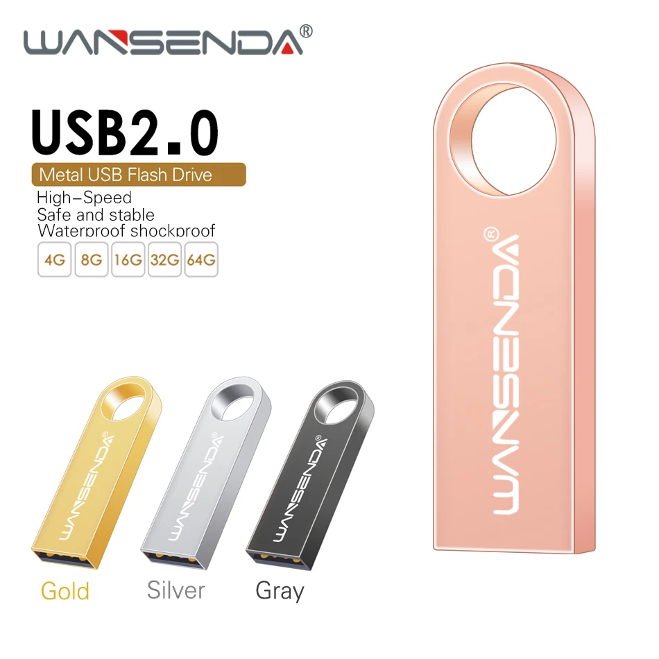 WANSENDA USB флэш накопитель металлический флеш 4 GB/8 GB/16 GB/32 GB/64 GB Pendrive