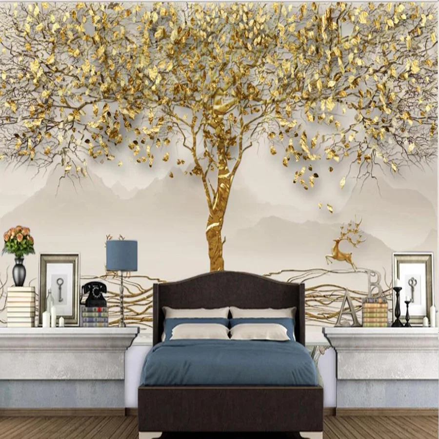 Customized 3D mural wallpaper gold leaf forest elk landscape TV background wall decoration painting
Customized 3D mural wallpaper gold leaf forest elk landscape TV background wall decoration painting