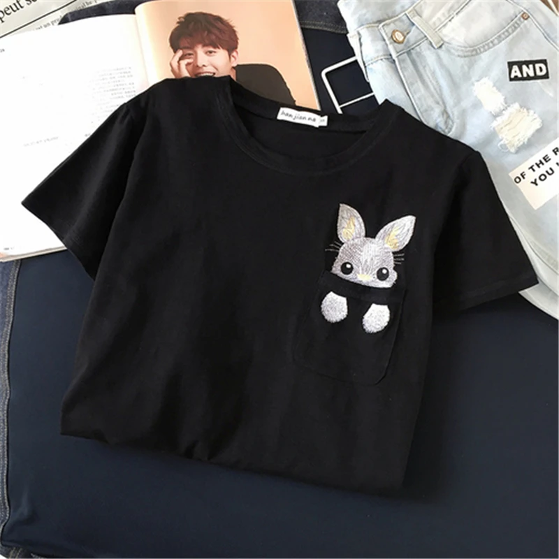 OllyMurs 2019 Summer New Short Sleeve Women Cotton T-shirts Cartoon Rabbit Embroidery Tee Shirt Korean Fashion Casual Retro Tops
OllyMurs 2019 Summer New Short Sleeve Women Cotton T-shirts Cartoon Rabbit Embroidery Tee Shirt Korean Fashion Casual Retro Tops