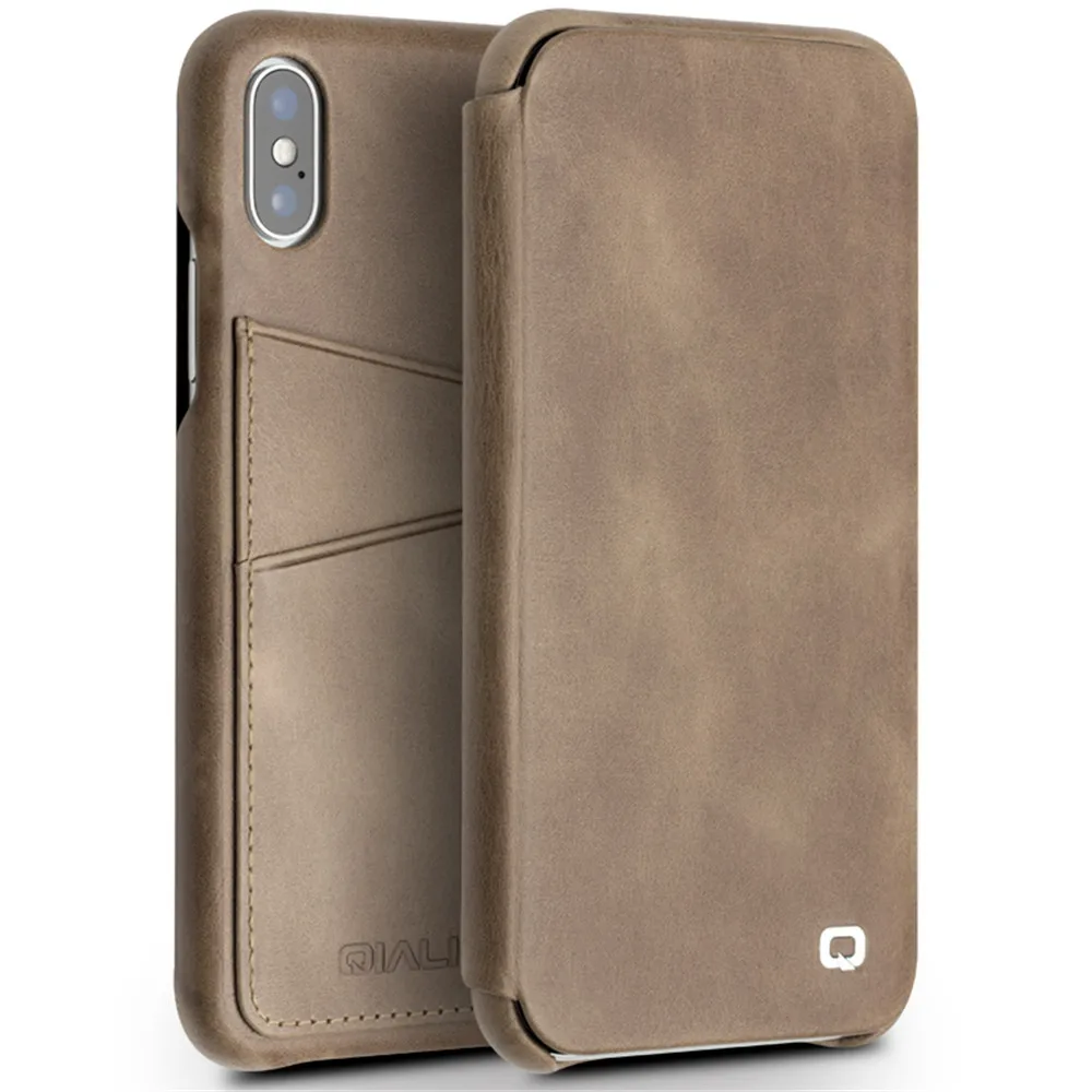 

QIALINO Ultrathin Genuine Leather Case for Apple for iPhone X Card Slot Flip Pure Handmade Luxury Cover for iPhoneX for 5.8 inch