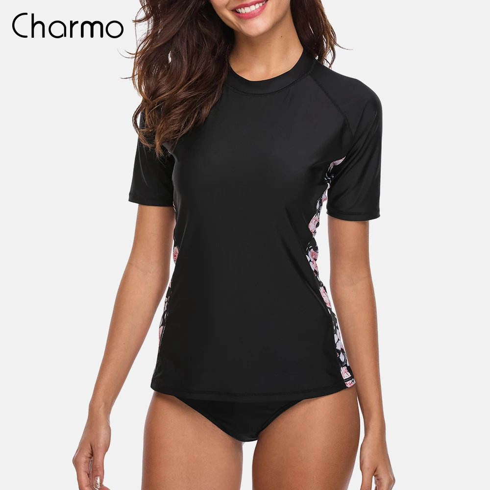 Charmo Women Short Sleeve Rashguard Swimsuit Floral Print Running Shirt Biking Shirt Surfing Top Swimwear Rash Guard UPF 50+
Charmo Women Short Sleeve Rashguard Swimsuit Floral Print Running Shirt Biking Shirt Surfing Top Swimwear Rash Guard UPF 50+