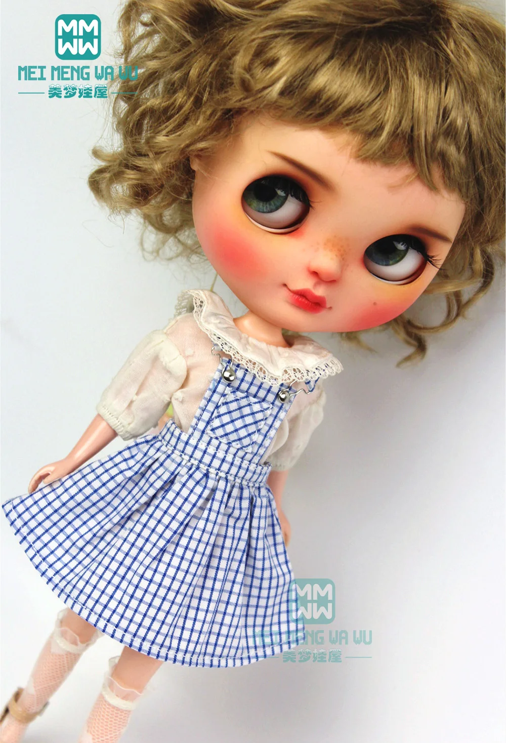 Модная синяя клетчатая юбка на бретелях рубашка для 28 30 см Blyth Azone 1/6 аксессуары