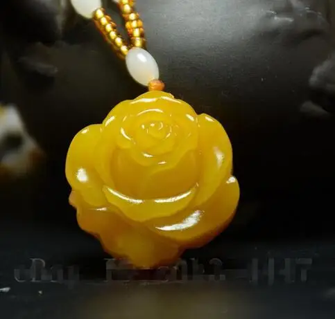 Selling Jewelry>>>Chinese-Yellow-Jades-Rose-Pendant-Necklace-Charm-Jewellery-Fashion-Accessories Chinese