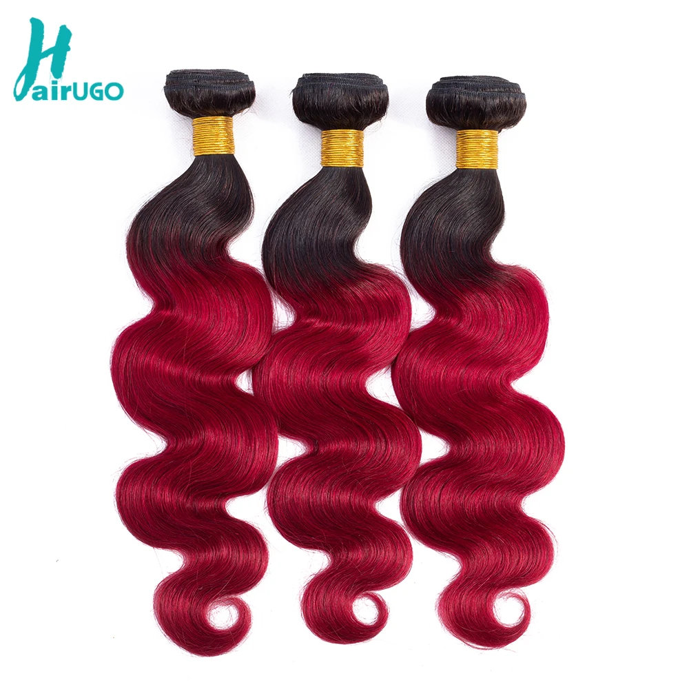 Перуанские волосы HairUGo волнистые пучки T1B/бордовые пурпурные человеческие Omber с