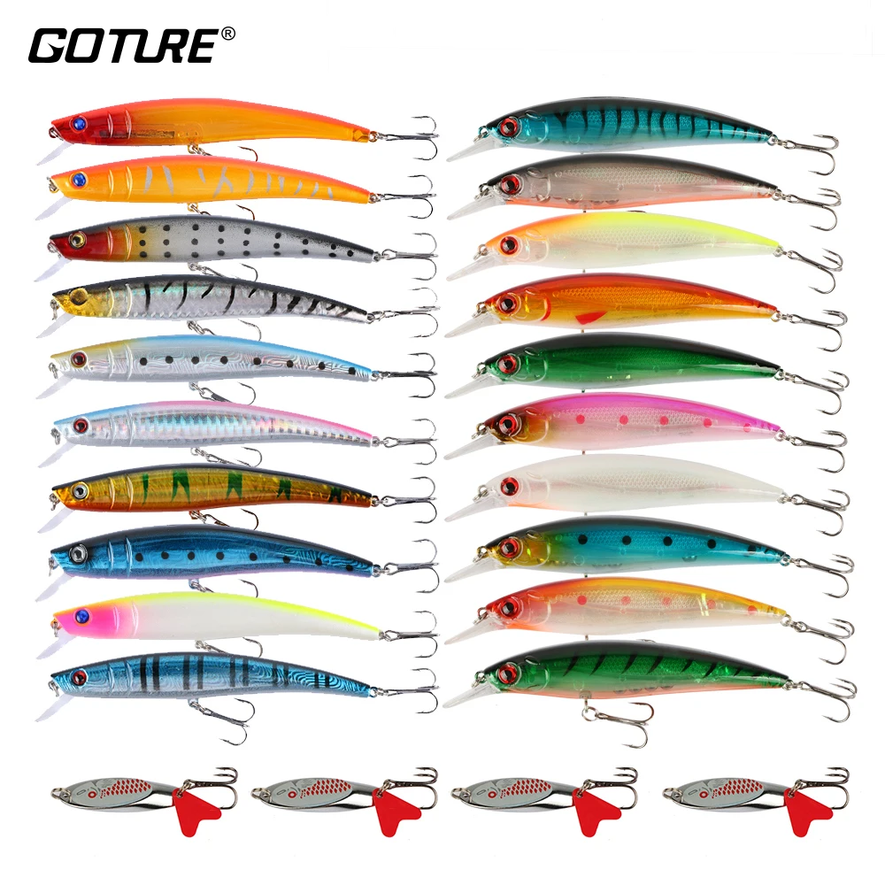 Goture 25pcs Fishing Lure Set Two Types Floating Minnow Multi-color Artificial Baits Spinner Spoon bait Tackle | Спорт и развлечения