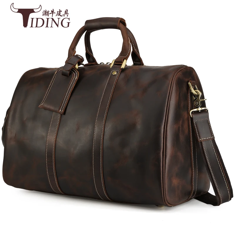 

Men Travel Duffle Handbag Cow Leather Large Capacity 16" Laptop Bags 2018 Man Business Weekend Durable Shoulder Crossbody Bag