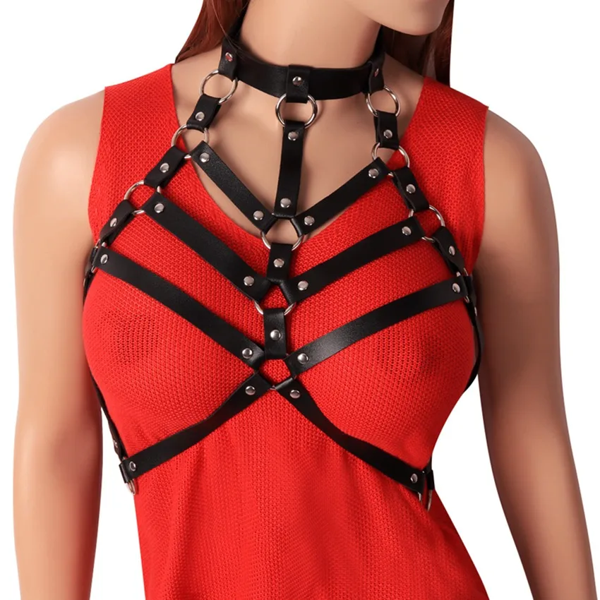 New PU Leather Black Harness Women Punk Goth Cupless Bra Tops Harness Belt Body Bondage Chest Metal chain Sexy Lingerie
New PU Leather Black Harness Women Punk Goth Cupless Bra Tops Harness Belt Body Bondage Chest Metal chain Sexy Lingerie