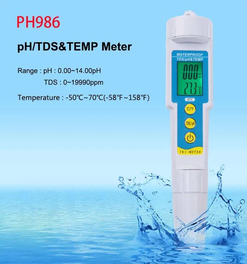 3 IN 1 PH-983 water quality pH/TDS tester /PH-986 portable multifunctional water quality detector
3 IN 1 PH-983 water quality pH/TDS tester /PH-986 portable multifunctional water quality detector