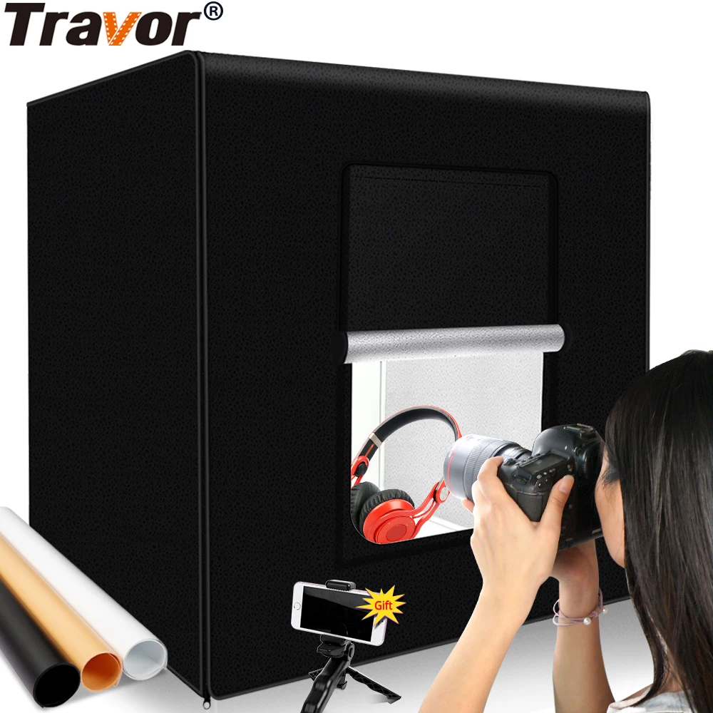 Travor Photography Studio lightbox 60 cm 48W photo light tent Tabletop Shooting SoftBox with 3 colors background Photo box
Travor Photography Studio lightbox 60 cm 48W photo light tent Tabletop Shooting SoftBox with 3 colors background Photo box