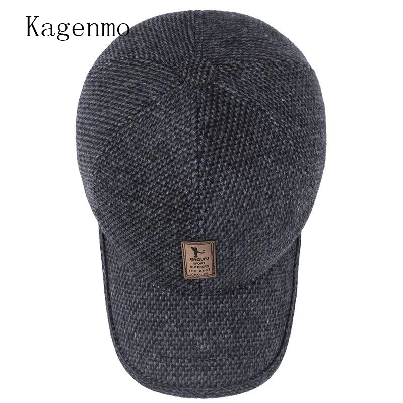 Мужская зимняя шапка Kagenmo теплая бейсбольная кепка с защитой ушей козырек из