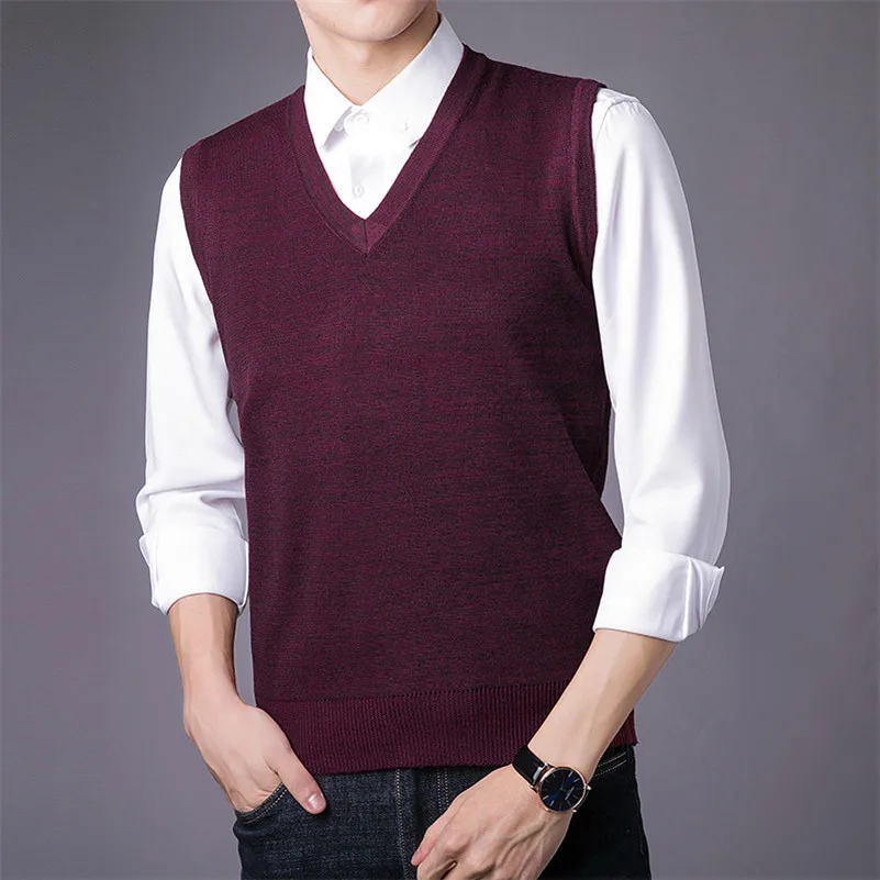 UNIVOS KUNI 2018 Осень Новая мода повседневные мужские свитера жилет Slim Fit сплошной цвет
