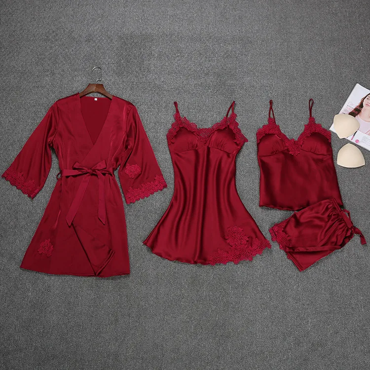 Black Womens 4PC Strap Top Pants Suit Pajamas Sleepwear Sets Spring Home Wear Nightwear Sexy Kimono Robe Bath Gown Bathrobe
Black Womens 4PC Strap Top Pants Suit Pajamas Sleepwear Sets Spring Home Wear Nightwear Sexy Kimono Robe Bath Gown Bathrobe