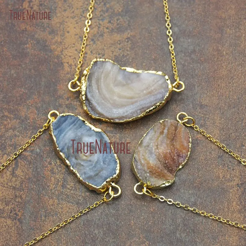Various Size Solar Agates Irregular Shape Connectors Gold Electroplated Boho Style Stone Necklace In 18 inch NM11137
Various Size Solar Agates Irregular Shape Connectors Gold Electroplated Boho Style Stone Necklace In 18 inch NM11137