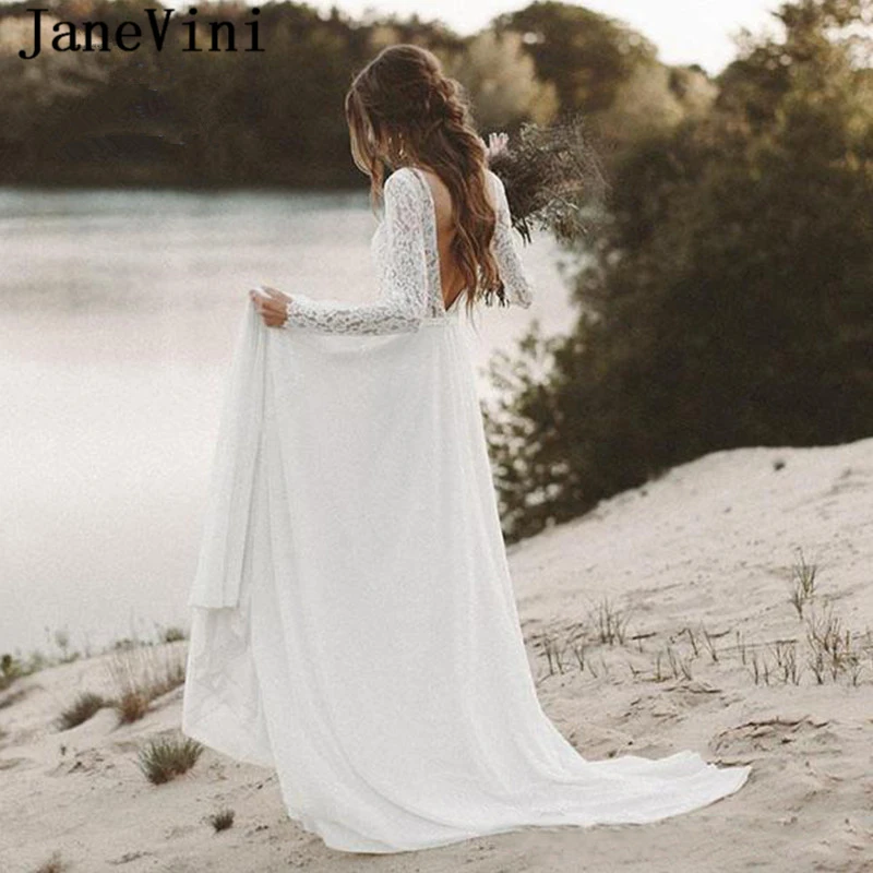 JaneVini Simple Beach A Line Lace Long Sleeve Wedding Dress Princess 2019 V Neck Chiffon Plus Size Bridal Dresses Robe De Mariee
JaneVini Simple Beach A Line Lace Long Sleeve Wedding Dress Princess 2019 V Neck Chiffon Plus Size Bridal Dresses Robe De Mariee