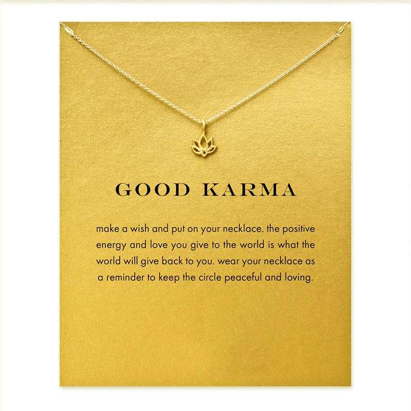 2018 New Simple Lotus Pendant Short Chain Choker Necklace For Women Golden wish necklace with card Jewelry As gift GOOD KARMA
2018 New Simple Lotus Pendant Short Chain Choker Necklace For Women Golden wish necklace with card Jewelry As gift GOOD KARMA