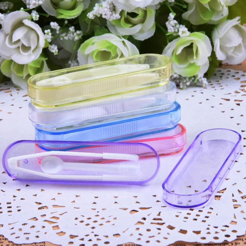 

3Piece/Lot Simple Rectangle Pocket Mini Plastic Contact Lens Case Travel Easy Carry Container Holder Tweezers And Sticks Set