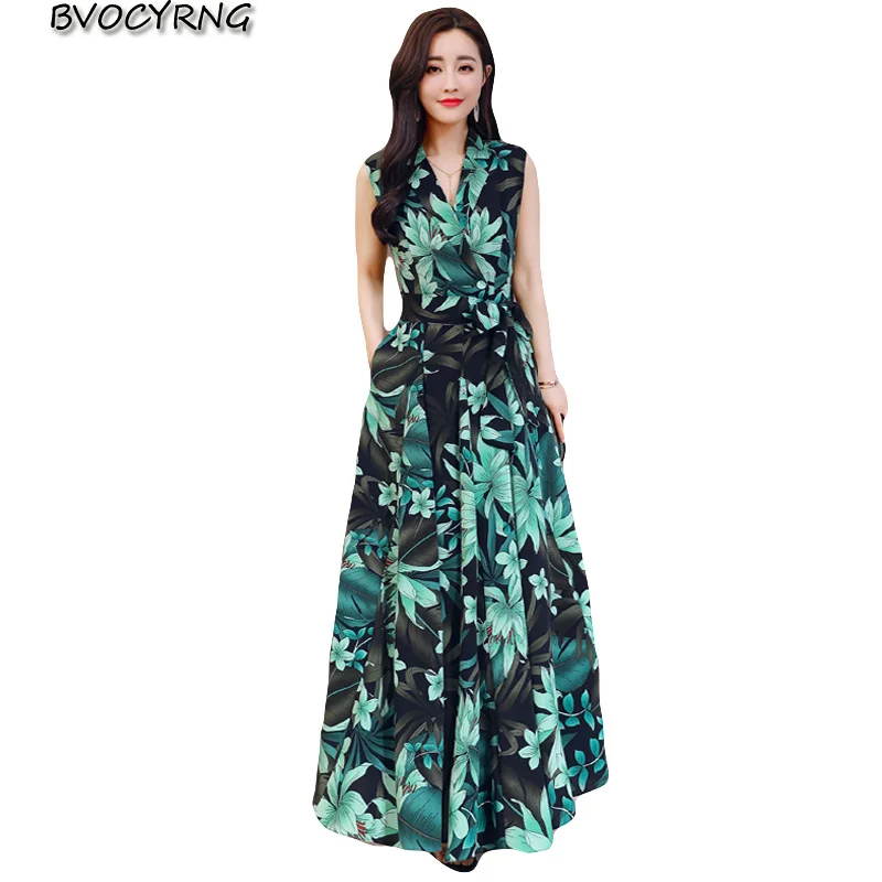 High Quality Chiffon Summer Dress Women 2018 Sleeveless V-neck print Dress Gig Size Elegant Long Gown Party Dresses With Belt
High Quality Chiffon Summer Dress Women 2018 Sleeveless V-neck print Dress Gig Size Elegant Long Gown Party Dresses With Belt