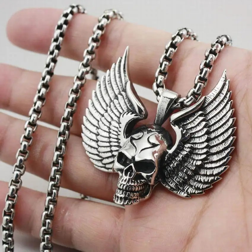 316L Stainless Steel Wing Skull Pendant Mens Biker Rock Punk Style 3V007 Stainless Steel Necklace 24 inches
316L Stainless Steel Wing Skull Pendant Mens Biker Rock Punk Style 3V007 Stainless Steel Necklace 24 inches