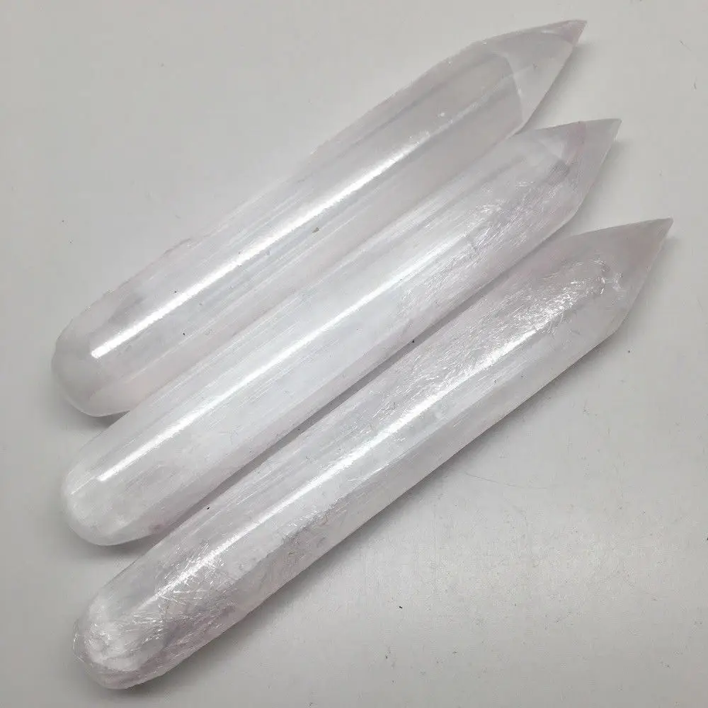 

15cm Natural Selenite Polished Wand Round/Point Reiki Chakra Quartz Crystal Healing (1PC)