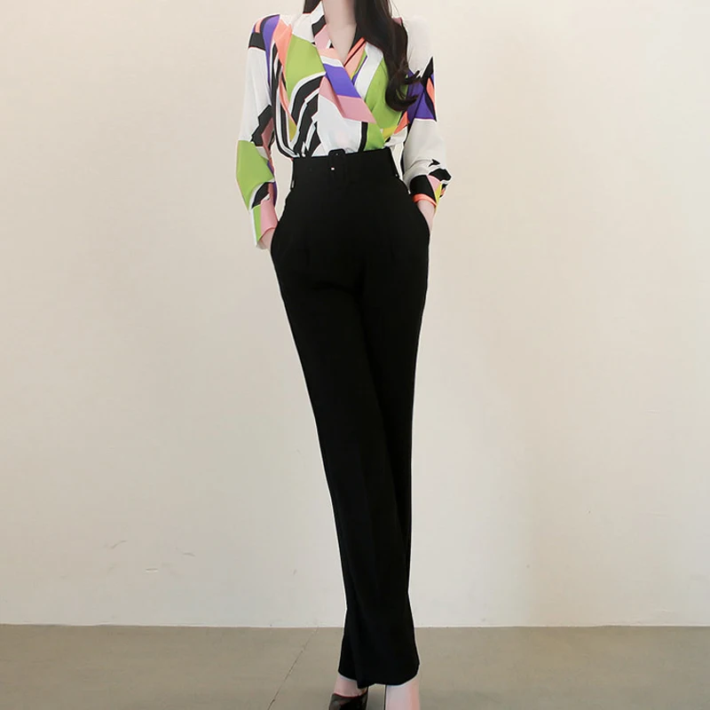 New arrival temperament 2 pieces set print v-neck shirt and long black pant fashion party high quality wild office women set
New arrival temperament 2 pieces set print v-neck shirt and long black pant fashion party high quality wild office women set