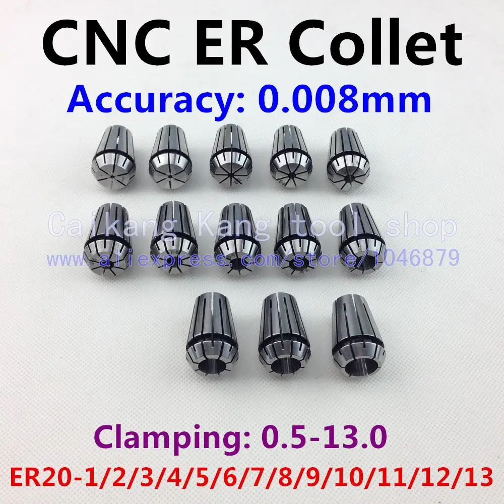 13/box . precision 0.008mm, CNC collet, collet clamping tool holder, collet flexible, ER20-1/2/3/4/5/6/7/8/9/10/11/12/13MM
13/box . precision 0.008mm, CNC collet, collet clamping tool holder, collet flexible, ER20-1/2/3/4/5/6/7/8/9/10/11/12/13MM