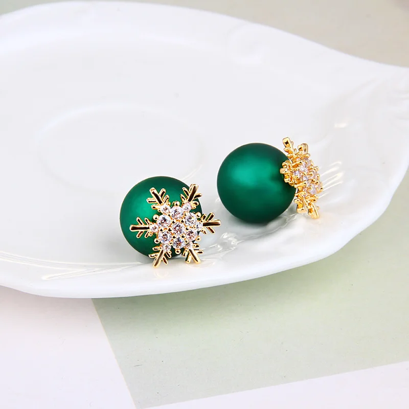 Maple 2000 Korean Edition Sweet Red Pearl Snow Earrings Nails Fashion Earrings with Zircon Spherical Earrings