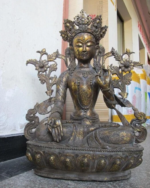

bi002215 29"Tibet Buddhism Temple classical Bronze Gild White TaRa Kwan-Yin Buddha Statue