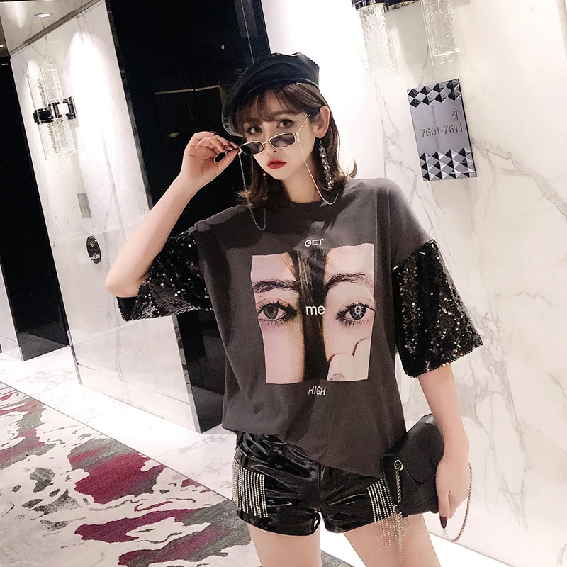 Kpop Real Time-limited Cotton Unicorn Blusas Femininas Summertime 2019 Sequins Sleeve Stitching T-shirt Loose T Shirt Women
Kpop Real Time-limited Cotton Unicorn Blusas Femininas Summertime 2019 Sequins Sleeve Stitching T-shirt Loose T Shirt Women