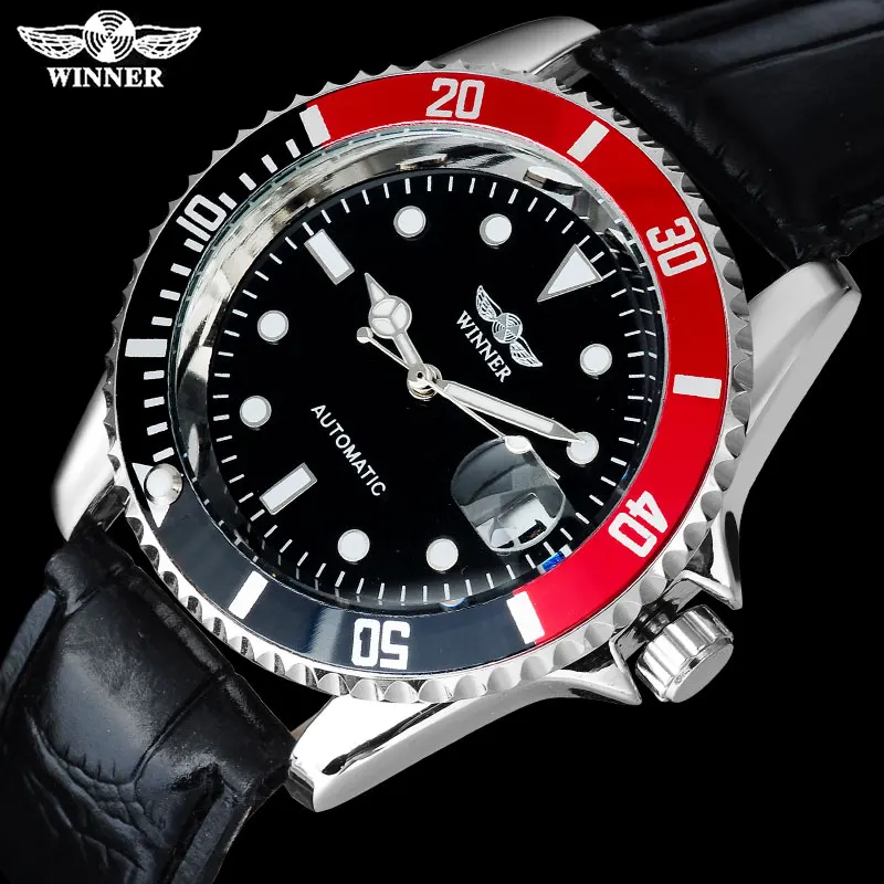 2016 WINNER popular brand men fashion automatic self wind watches creative silver case transparent glass auto date leather band
2016 WINNER popular brand men fashion automatic self wind watches creative silver case transparent glass auto date leather band