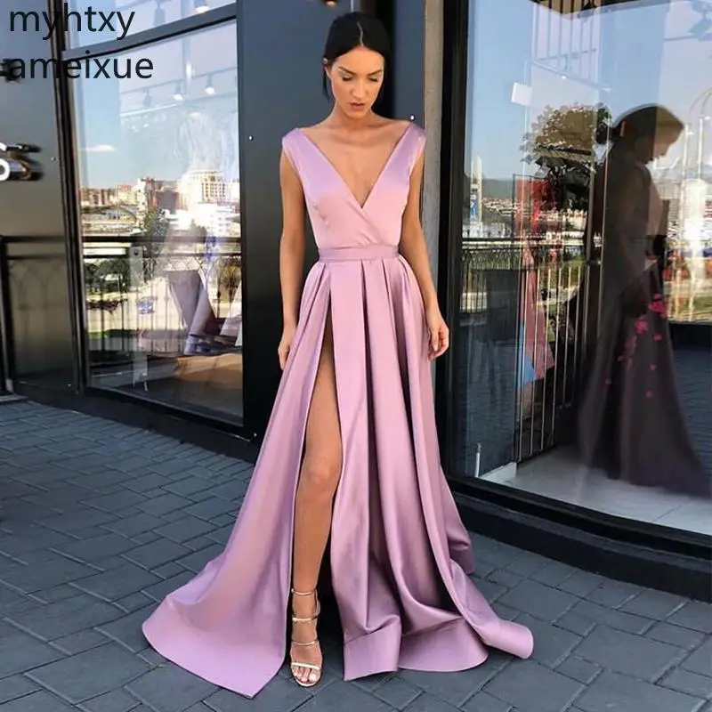New Simple V-neck Long 2021 Plus Size Evening Dresses Blush Pink Satin Floor Length Backless Robe De Soiree Front Split Special
New Simple V-neck Long 2021 Plus Size Evening Dresses Blush Pink Satin Floor Length Backless Robe De Soiree Front Split Special