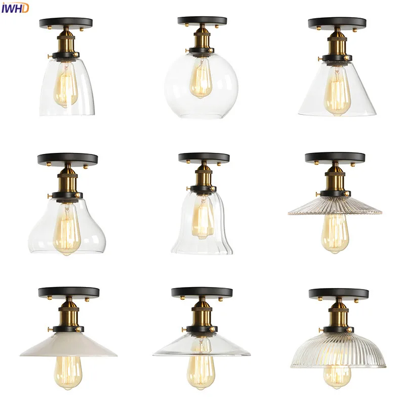 

IWHD Vintage Glass LED Ceiling Lights For Living Room Porch Loft Industrial Decor Edison Ceiling Lamp Lighting Lampara Techo