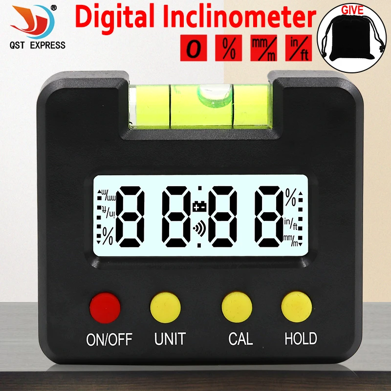 Mini Digital Display Protractor Inclinometer Level Meter 0.1 Degree Resolution and Degree Range
Mini Digital Display Protractor Inclinometer Level Meter 0.1 Degree Resolution and Degree Range