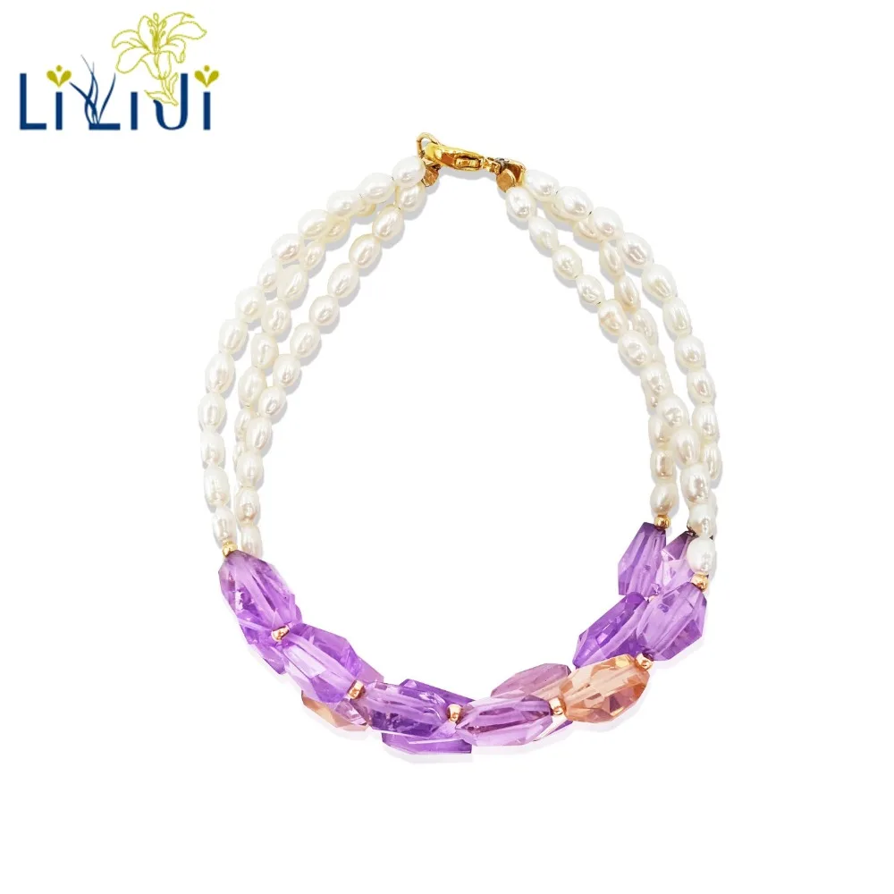 Lii Ji Natural Gemstone Ametrine Faceted Beads,Freshwater Pearl 925 Sterling Silver 18K Gold Color/9K GF 3 Rows Bracelet
Lii Ji Natural Gemstone Ametrine Faceted Beads,Freshwater Pearl 925 Sterling Silver 18K Gold Color/9K GF 3 Rows Bracelet