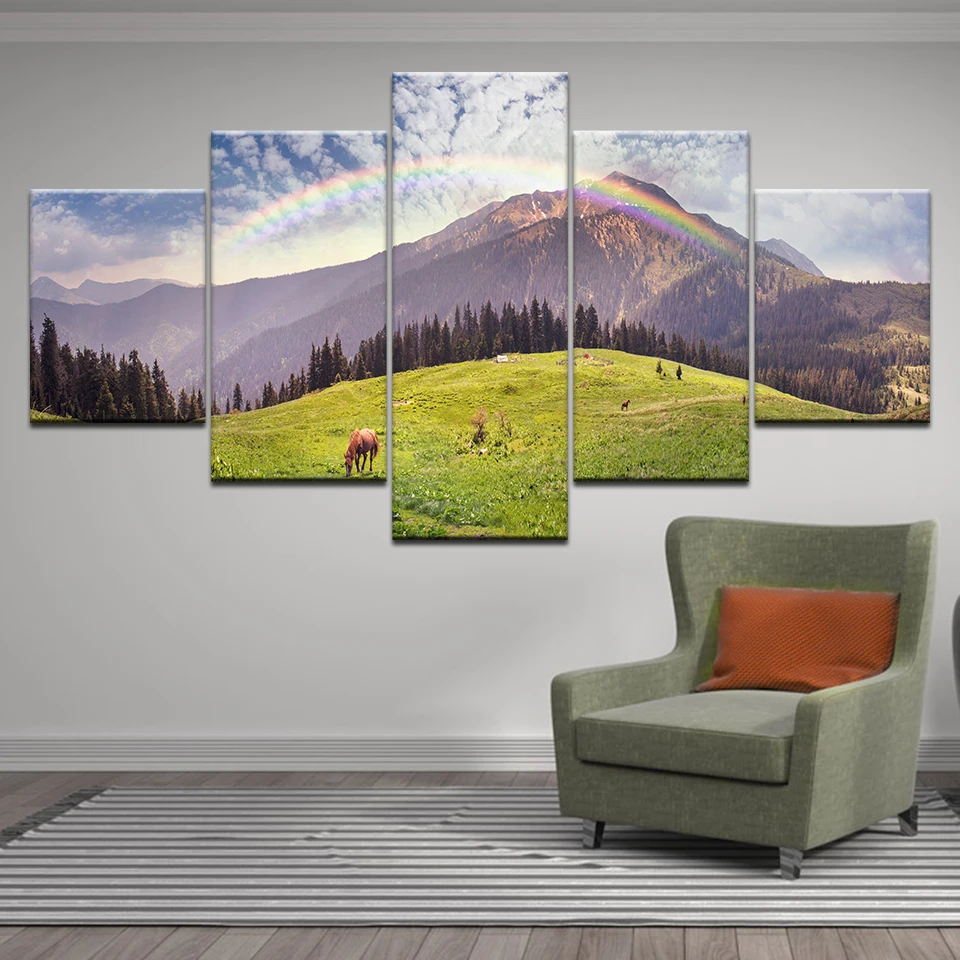 Фото Картина на холсте с изображением HD домашний декор закат гора радуга облака
