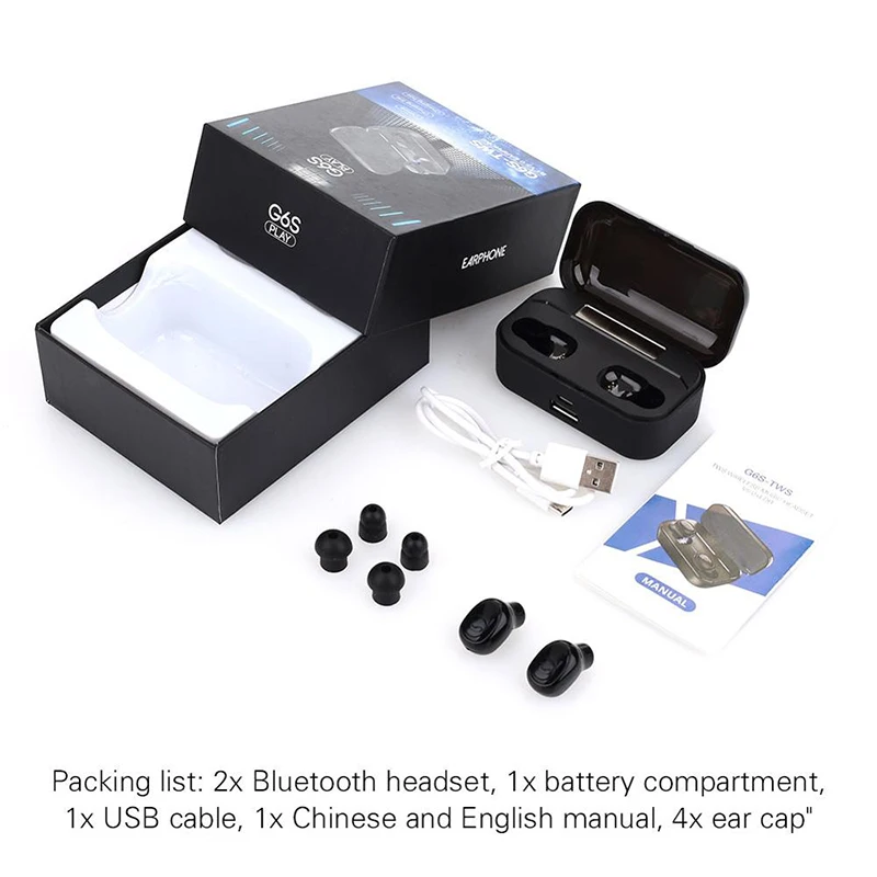 TWS Wireless Bluetooth Earphone waterproof headphones Earbuds Stereo sound Gaming Headset with mic 3500mAh LED charging box G6S
TWS Wireless Bluetooth Earphone waterproof headphones Earbuds Stereo sound Gaming Headset with mic 3500mAh LED charging box G6S