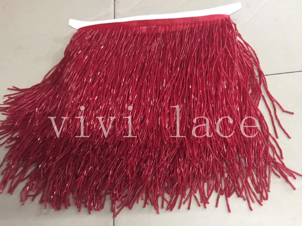 Лента с бисером и бахромой красного цвета yy220, 5 ярдов/упаковка, 15 см ширина для свадебного платья/вечерних нарядов/партийного шитья.