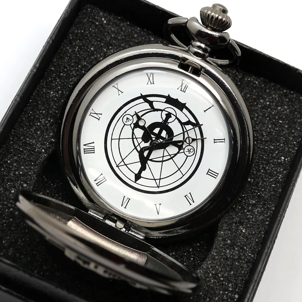 

Vintage Classic Animate Fullmetal Alchemist Cartoon Antique Pocket Watch Gift Set with Necklace Chain Men Women Relogio De Bolso