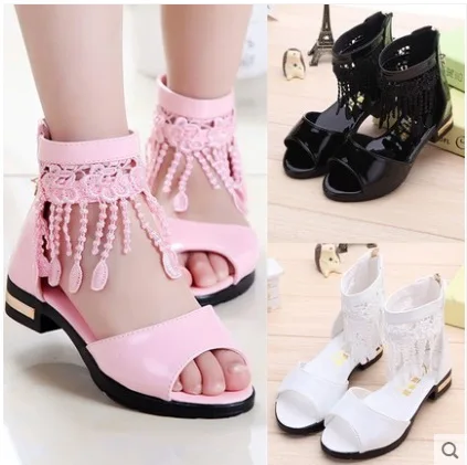 Summer Roman Sandals for Girls Shoes Tassel Lace Kids Sandals New Fish Mouth Princess Shoes Black White Pink
Summer Roman Sandals for Girls Shoes Tassel Lace Kids Sandals New Fish Mouth Princess Shoes Black White Pink