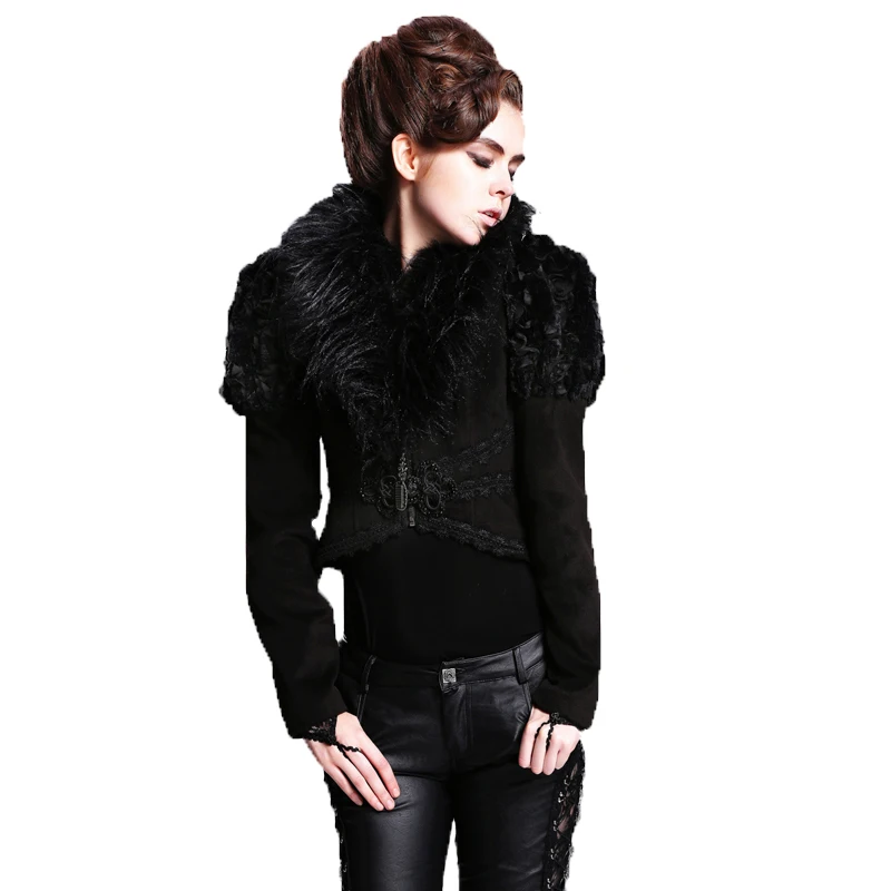 Gothic Women's Jacket Feathers Collar Lace Back Short Jackets Black Slim Zipper Coats Thick Warm Asymmetric Jackets New Arrivals
Gothic Women's Jacket Feathers Collar Lace Back Short Jackets Black Slim Zipper Coats Thick Warm Asymmetric Jackets New Arrivals