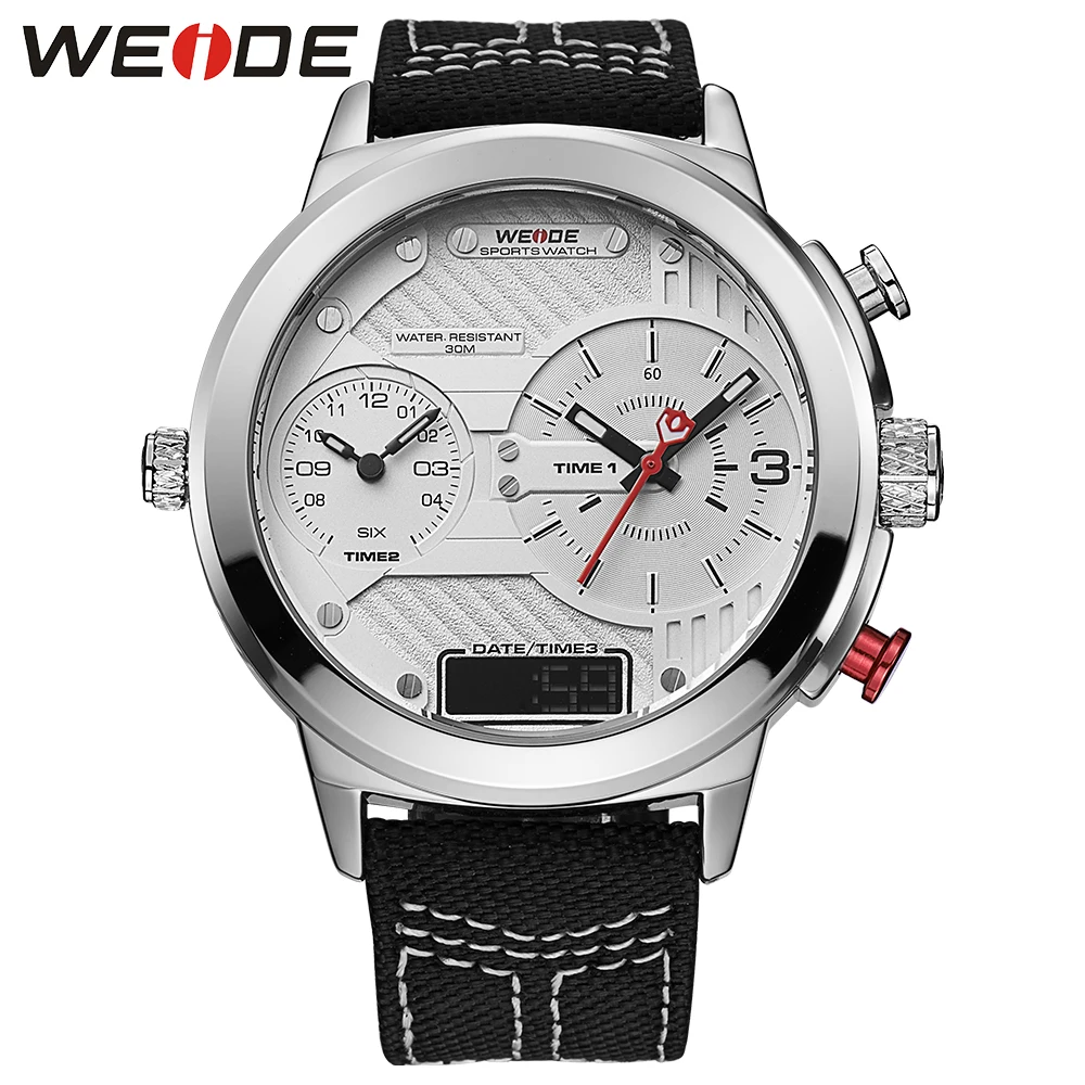 Бренд класса люкс WEIDE genuin Нейлон Белый Круглый Большой кварцевые часы с