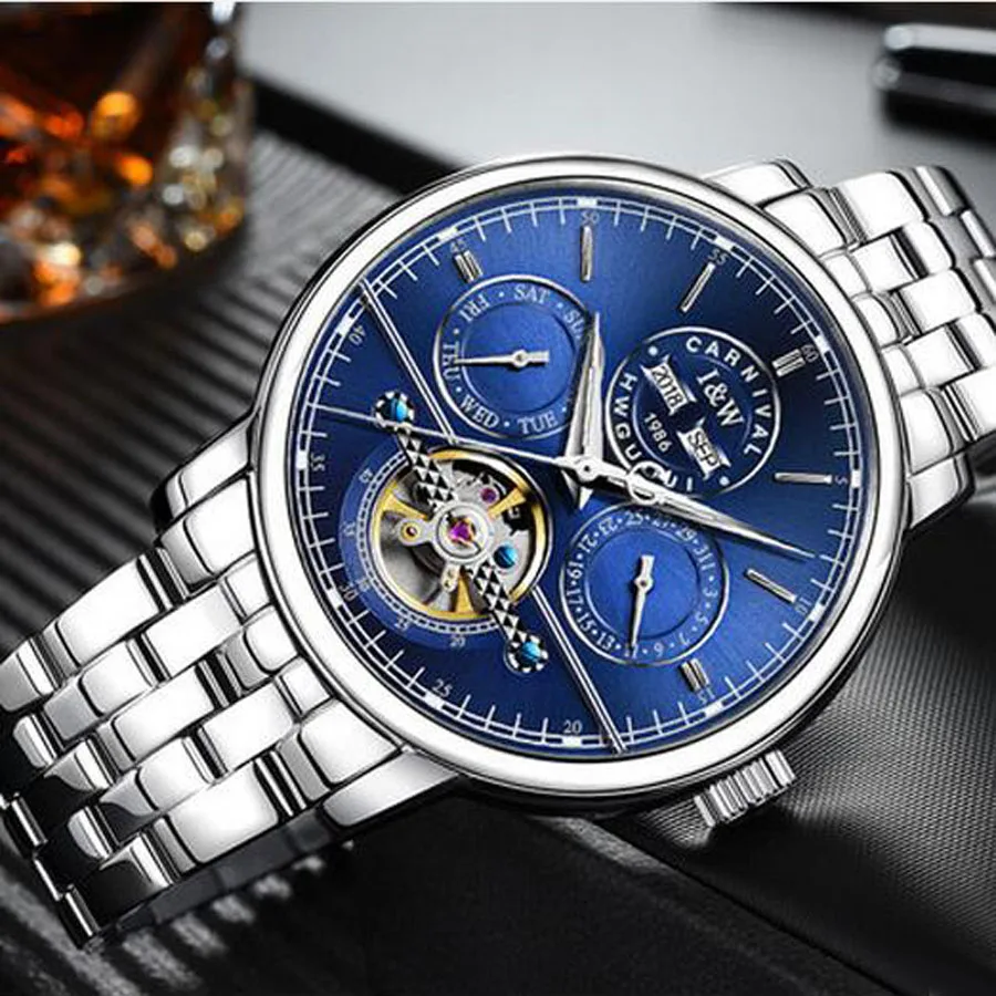 Carnival Brand Men's watches Automatic Mechanical Watch Men sport Military Wrist watches Man Stainless Steel strap Blue Clock
Carnival Brand Men's watches Automatic Mechanical Watch Men sport Military Wrist watches Man Stainless Steel strap Blue Clock