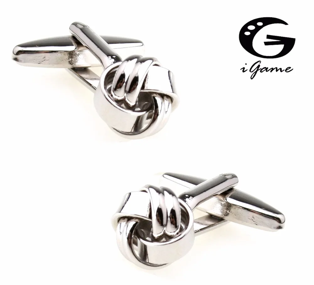 

iGame Men Gift Stock Cufflinks Fashion Metal Knot Design Silver Color Copper Cuff Links Free Shipping