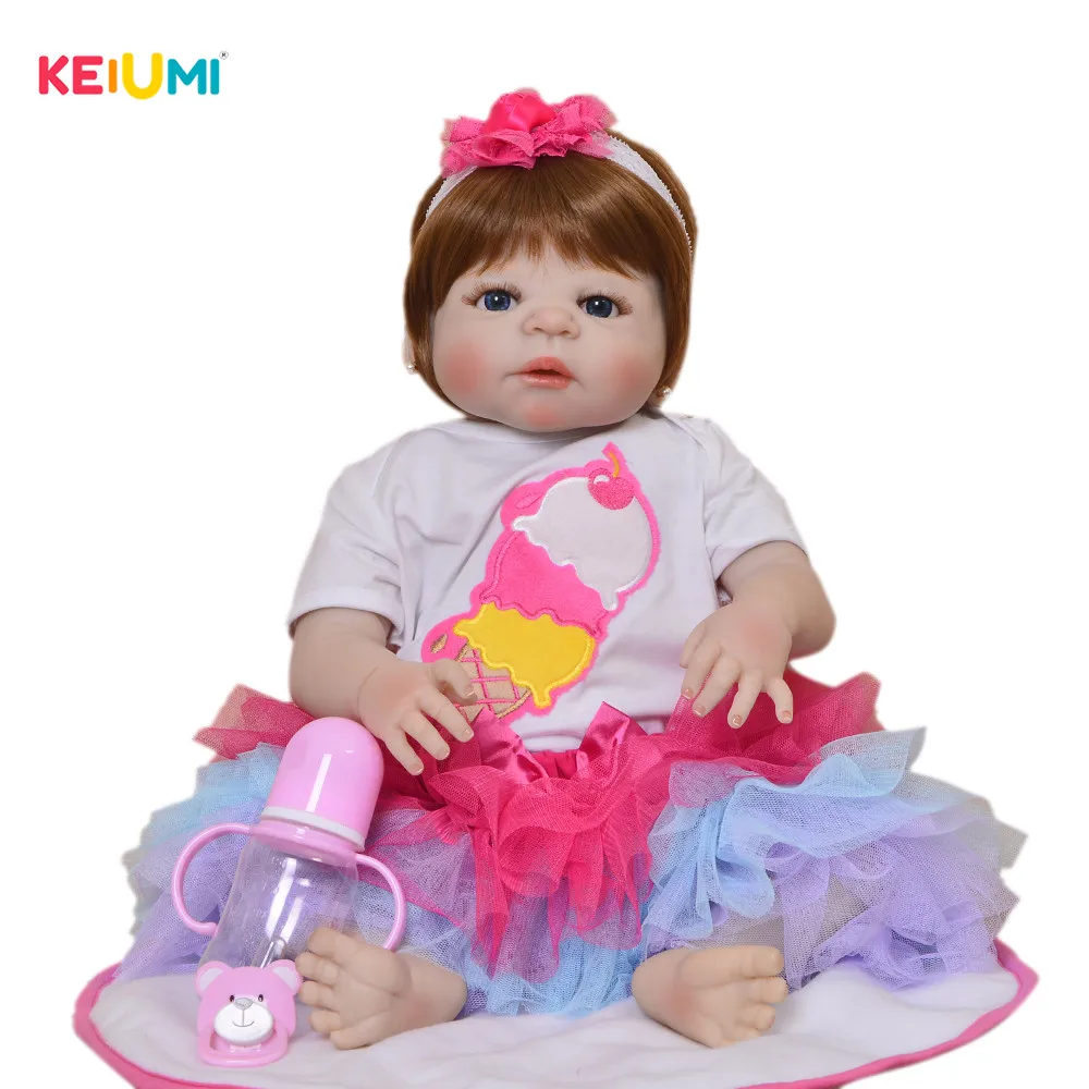 

Lovely 23 Inch Reborn Doll Full Silicone Body Light Brown Hair Reborn Doll Lifelike Kids Playmate Baby Toys Girl Christmas Gifts