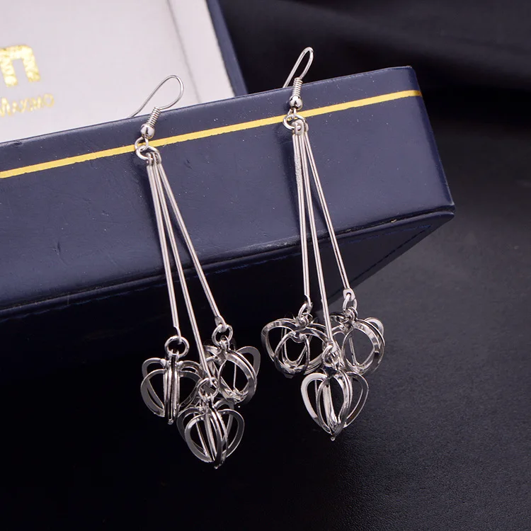 Summer Trendy Stereo Drops Heart shaped Long Big Earrings For Women Vintage Tassel Drop Earring Gold Party Jewelry clear | Украшения и