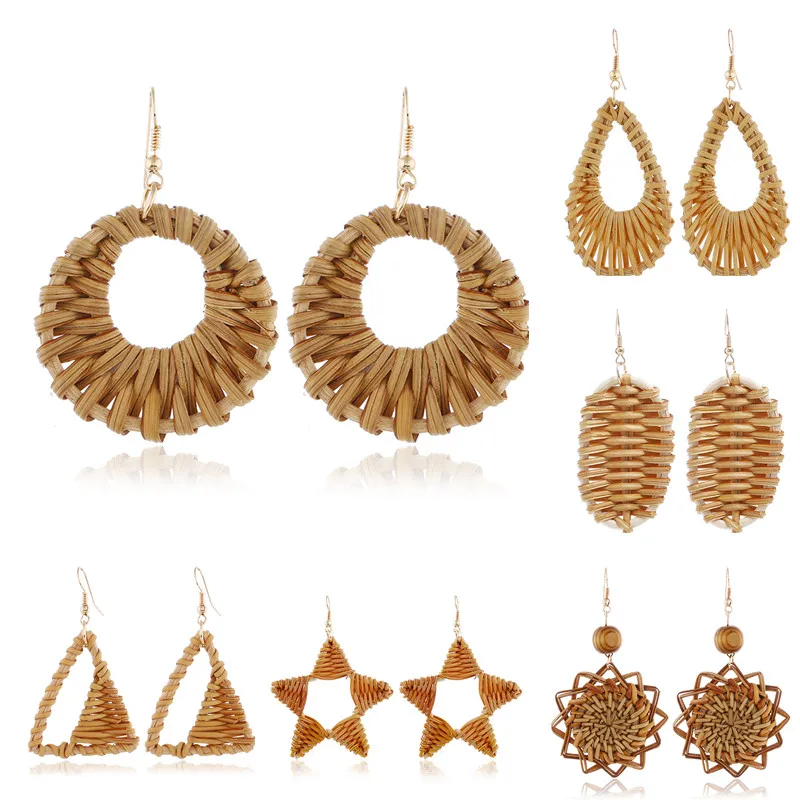 Straw Bulb Bamboo Rattan Woven Earrings Star moon Dangle For Women Fashion Jewelry Pendant Statement retro geometric Earrings
Straw Bulb Bamboo Rattan Woven Earrings Star moon Dangle For Women Fashion Jewelry Pendant Statement retro geometric Earrings
