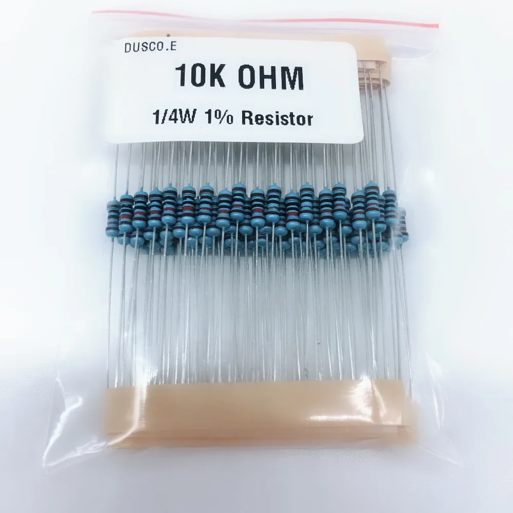 100 pcs 1 Pack 1/4W 1% Metal Film Resistor 10K 100R 120R 220R 330R 470R 680R 1K 2K 2.2K 4.7K 6.8K 20K 100K 220K ohm resistance
100 pcs 1 Pack 1/4W 1% Metal Film Resistor 10K 100R 120R 220R 330R 470R 680R 1K 2K 2.2K 4.7K 6.8K 20K 100K 220K ohm resistance