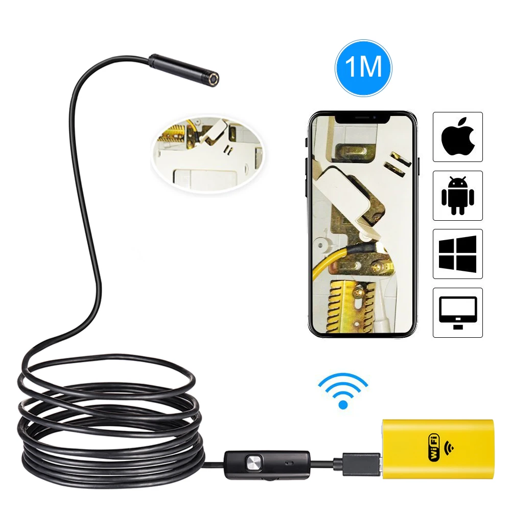 

720P IOS Wifi Endoscope 8mm Lens 6 LED Wireless Waterproof Android Endoscope Inspection Borescope Camera 1M 2M 3.5M 5M Cable
