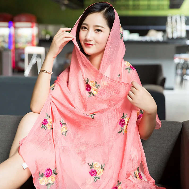 Spring Summer Scarf Ultra Thin Chiffon Rose Embroideried Silk Scarf foulard Large Soft Shawl Scarf Women Fashion hijab scarves
Spring Summer Scarf Ultra Thin Chiffon Rose Embroideried Silk Scarf foulard Large Soft Shawl Scarf Women Fashion hijab scarves